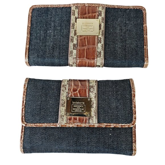 Vintage Y2K Liz Claiborne Denim Vegan Leather Hobo Bag & 2 Matching Wallets - Picture 7 of 12